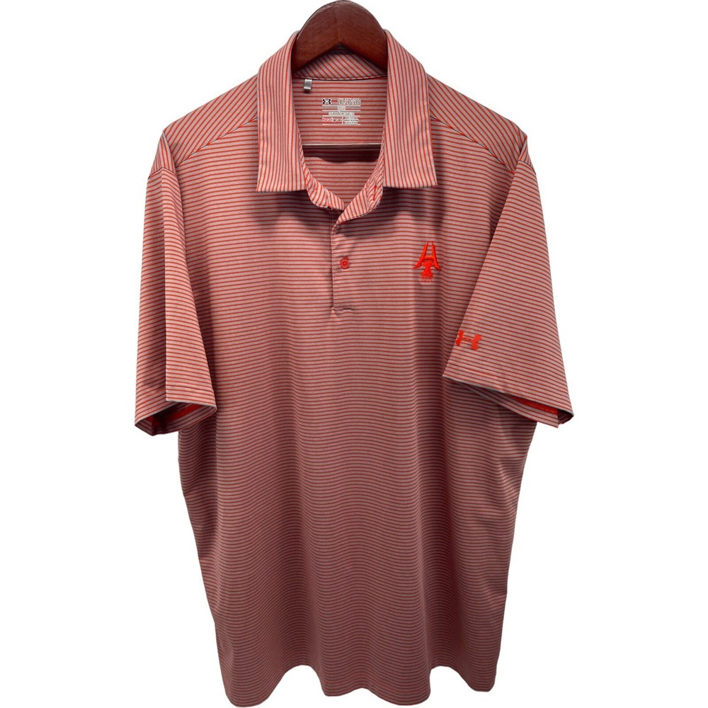 Under Armour Mens 2XL Loose Heat Gear Orange Striped‎ Polo Shirt
